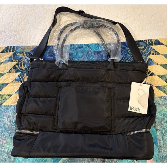 I Pack Handbags - iPack Puffy Day Bag Tote Luggage Black Bag Travel Adjustable Strap & Pockets NEW